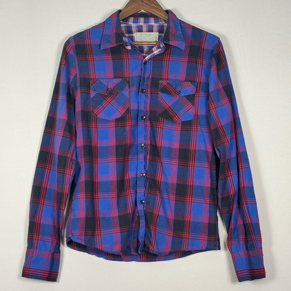 Rails Plaid Flannel Button Down Shirt Women Small Blue Red Black Excellent Soft
